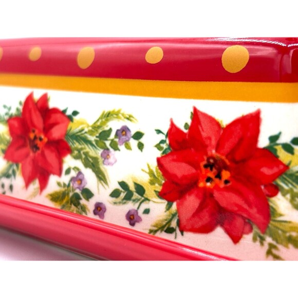 Pioneer Woman Holiday Cheer Red Gold Poinsettias Stoneware Covered Butter Dish - Picture 14 of 16